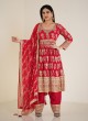 Red Afghani Style Georgette Salwar Suit